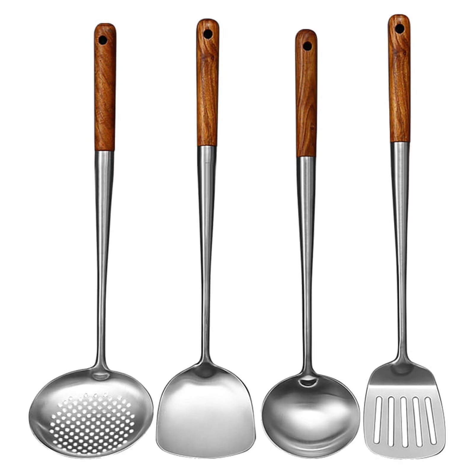 Long Handle Stainless Steel Wok Kitchen Slotted Turner Rice Spoon Ladle Cooking Tools Utensil Set – Convenient Carry Handles for Streamlined Everyday Routines