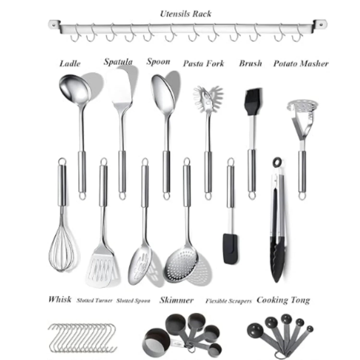 Kitchen Utensils Set 38 Pieces Stainless Steel Cooking Utensils Set Kitchen Gadgets Cookware Kitchen Tool Set with Utensil Holder Rack And Hooks For Hanging Dishwasher Suitable – Space-Saving Hanging Design for Streamlined Everyday Routines