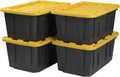 BLACK & YELLOW 27-Gallon Heavy Duty Tough Storage Container & Snap-Tight Lid (14.3"H x 20.6"W x 30.6"D) Weather-Resistant Design and Stackable Organization Tote [4 Pack] – Stackable Organization for Streamlined Everyday Routines