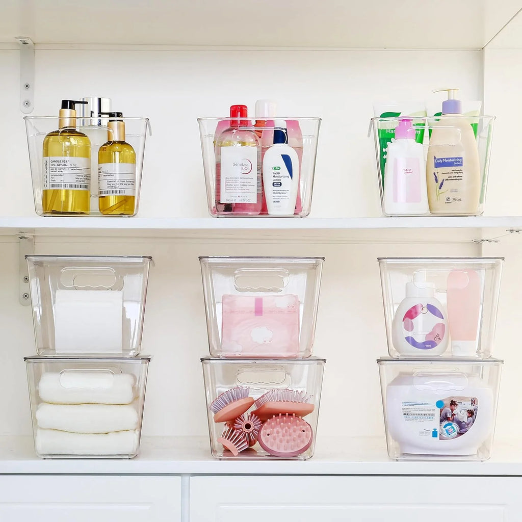 Clear Stackable Storage Bins with Lids Large Plastic Containers with Handle for Pantry Organizer and Storage,Suitable for Bathroom,Cabinet,Kitchen,Fridge,Closet Organization – Stackable Organization for Streamlined Everyday Routines
