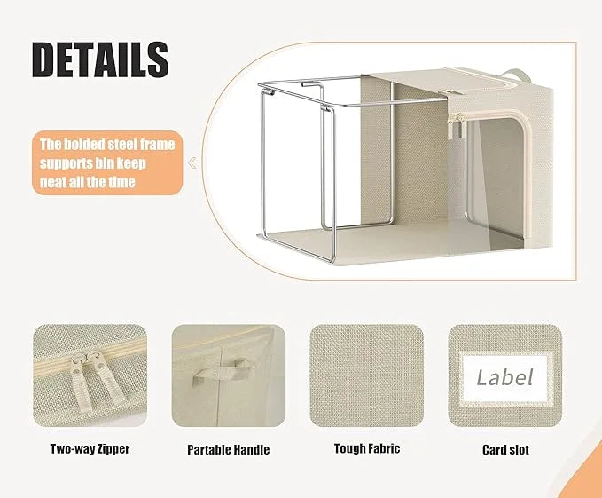 3 Openings Clothes Storage Bins with Metal Frame Foldable Storage Bin for Clothes Clothing Storage Bins with Lid Linen Storage Box With Clear Window＆ Zippers＆ Durable Handles.(3 – Multiroom Organization Format for Streamlined Everyday Routines