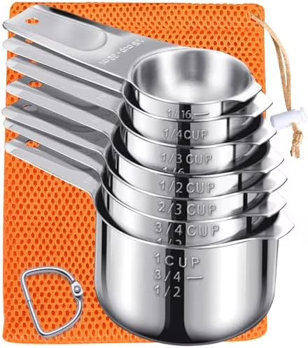 Measuring Cups 7PCS Stainless Steel Measuring Cups with a Storage Bag for Cooking & Baking Dishwasher Suitable – Durable Stainless Steel Construction for Streamlined Everyday Routines