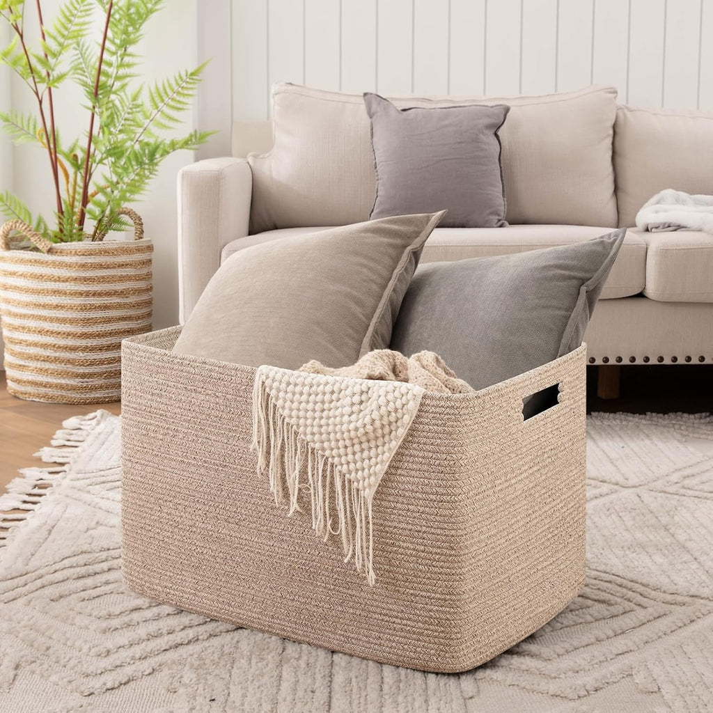 118L XXXLarge Cotton Rope Storage Basket Oversized Blanket Basket Used for Organizing Dirty Clothes in Living Room Bedroom Nursery Dog Toy Storage Bins 25" x 17" x 16",Grey – Practical Home Organization for Streamlined Everyday Routines