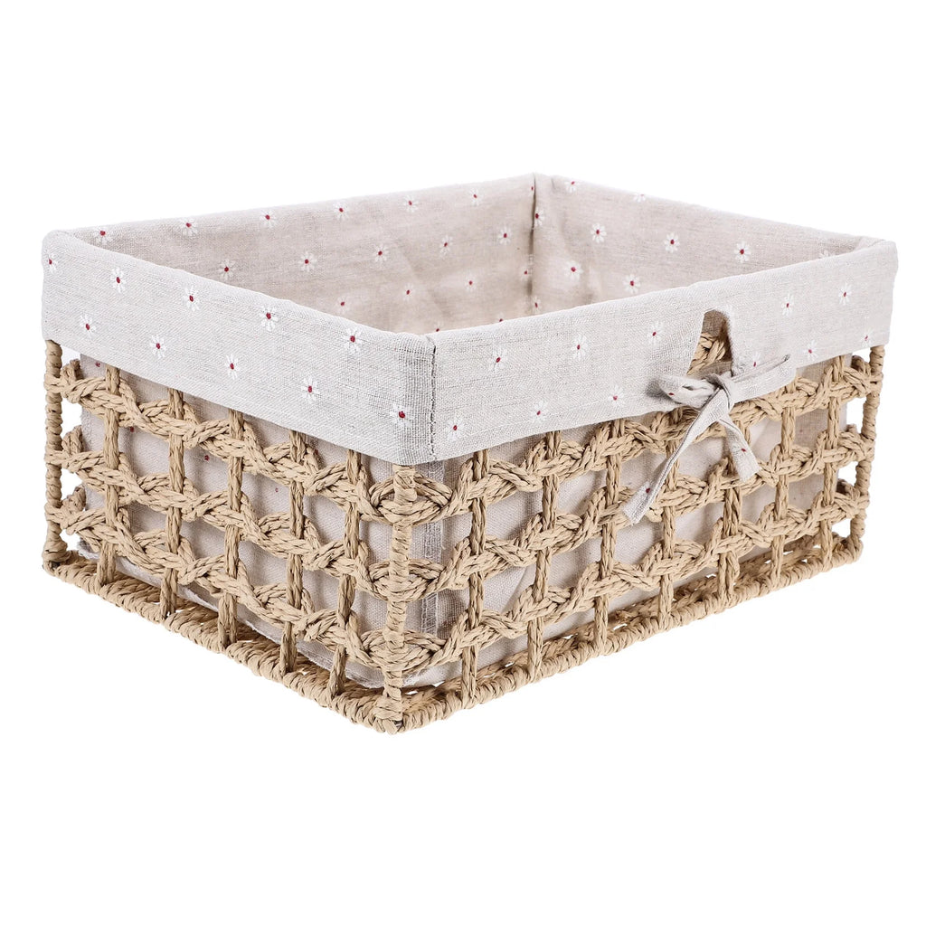 Rustic Storage Bins Grass Basket Cube Boxes with Lids Fabric Toy Sundries – Everyday Household Format for Streamlined Everyday Routines