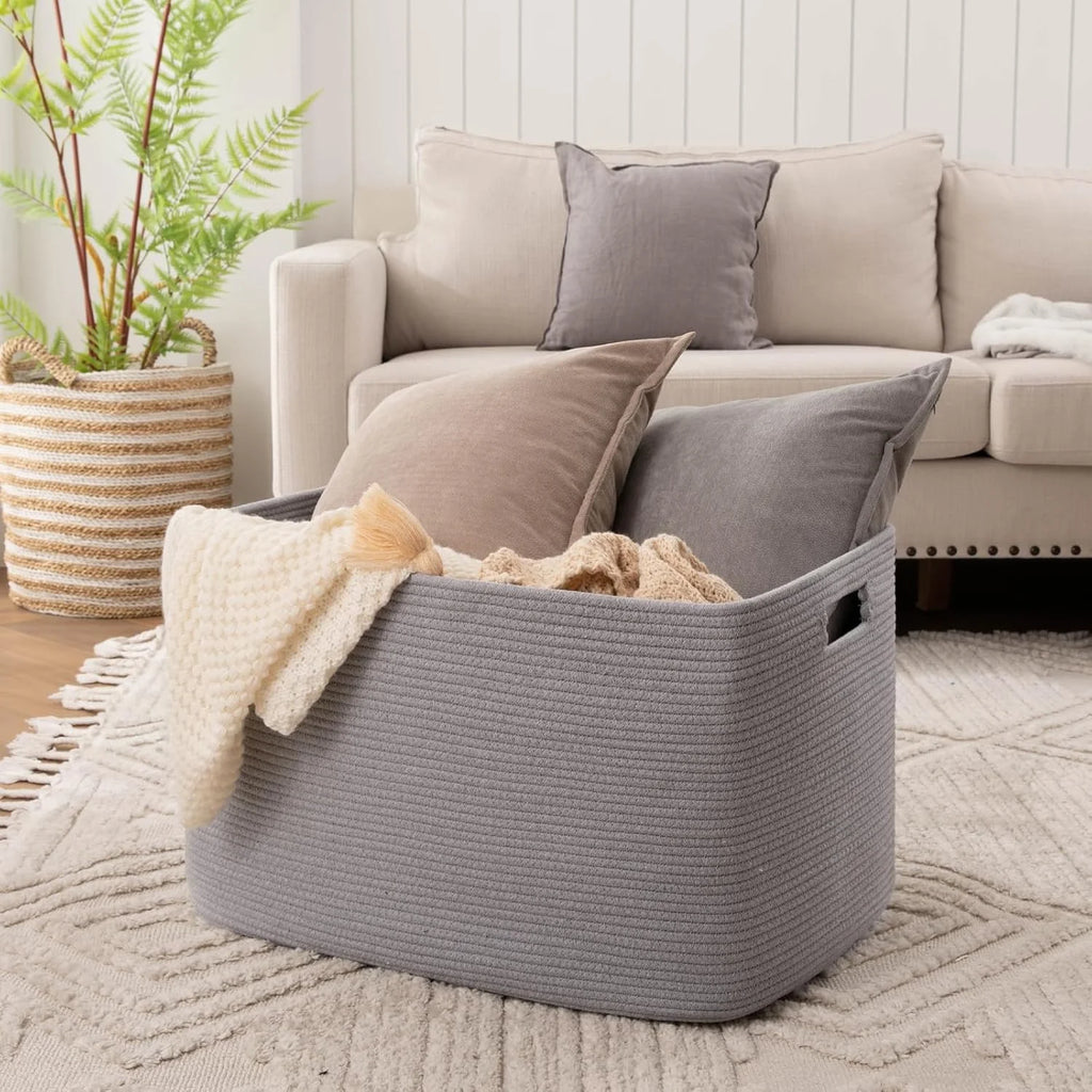 118L XXXLarge Cotton Rope Storage Basket Oversized Blanket Basket Used for Organizing Dirty Clothes in Living Room Bedroom Nursery Dog Toy Storage Bins 25" x 17" x 16",Grey – Practical Home Organization for Streamlined Everyday Routines