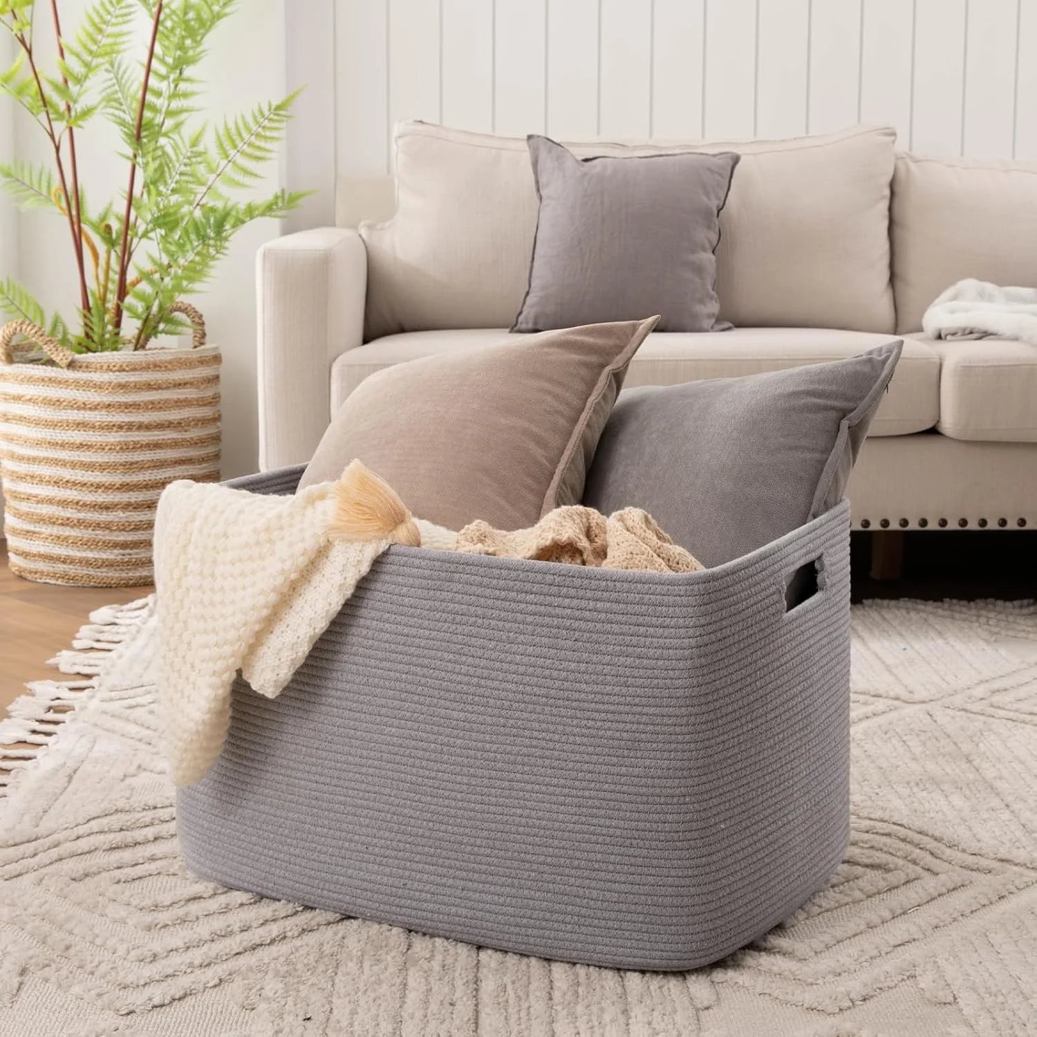 118L XXXLarge Cotton Rope Storage Basket Oversized Blanket Basket Used for Organizing Dirty Clothes in Living Room Bedroom Nursery Dog Toy Storage Bins 25" x 17" x 16",Grey – Practical Home Organization for Streamlined Everyday Routines