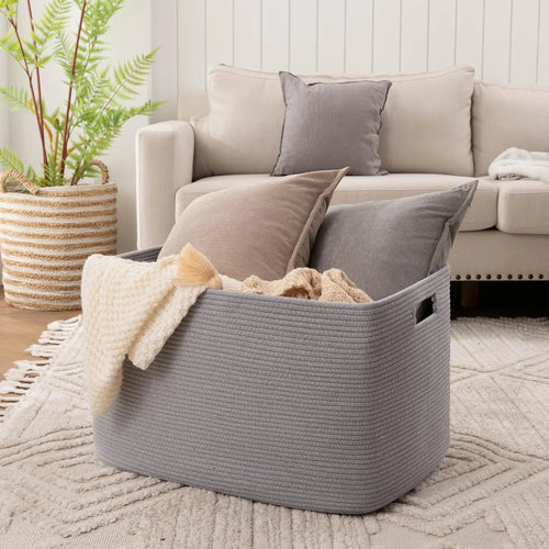 118L XXXLarge Cotton Rope Storage Basket Oversized Blanket Basket Used for Organizing Dirty Clothes in Living Room Bedroom Nursery Dog Toy Storage Bins 25" x 17" x 16",Grey – Practical Home Organization for Streamlined Everyday Routines