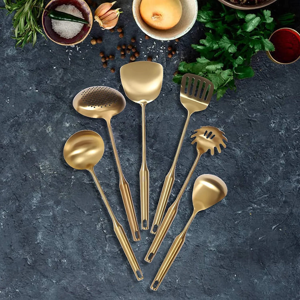 7pcs/ Set Gold Cooking Utensils Suitable for everyday use Kitchen Tool with Holder Stainless Steel – Durable Stainless Steel Construction for Streamlined Everyday Routines