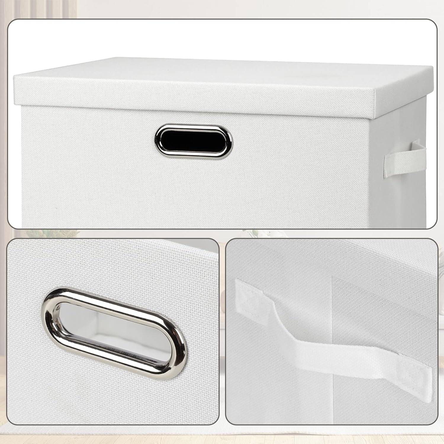Large 17" 36 Quart Collapsible Stackable Storage Bins with Lids 3 Packs White Linen Fabric Closet Boxes with Lids Storage Cube Baskets Container Organizers for Bedroom Office(17 x12 x11) – Multiroom Organization Format for Streamlined Everyday Routines