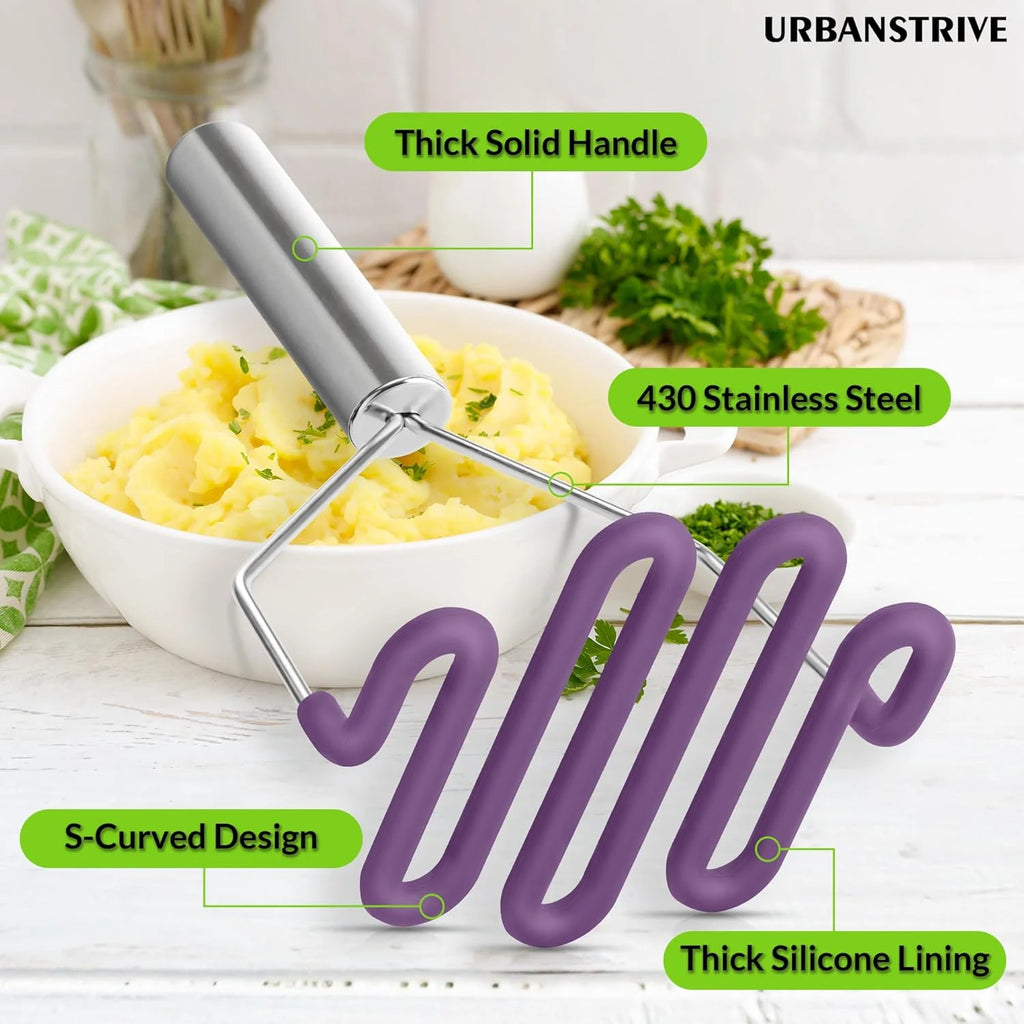 Scratch-resistant silicone potato mash maker kitchen tool stainless steel outer layer wrapped with durable silicone. – Durable Stainless Steel Construction for Streamlined Everyday Routines