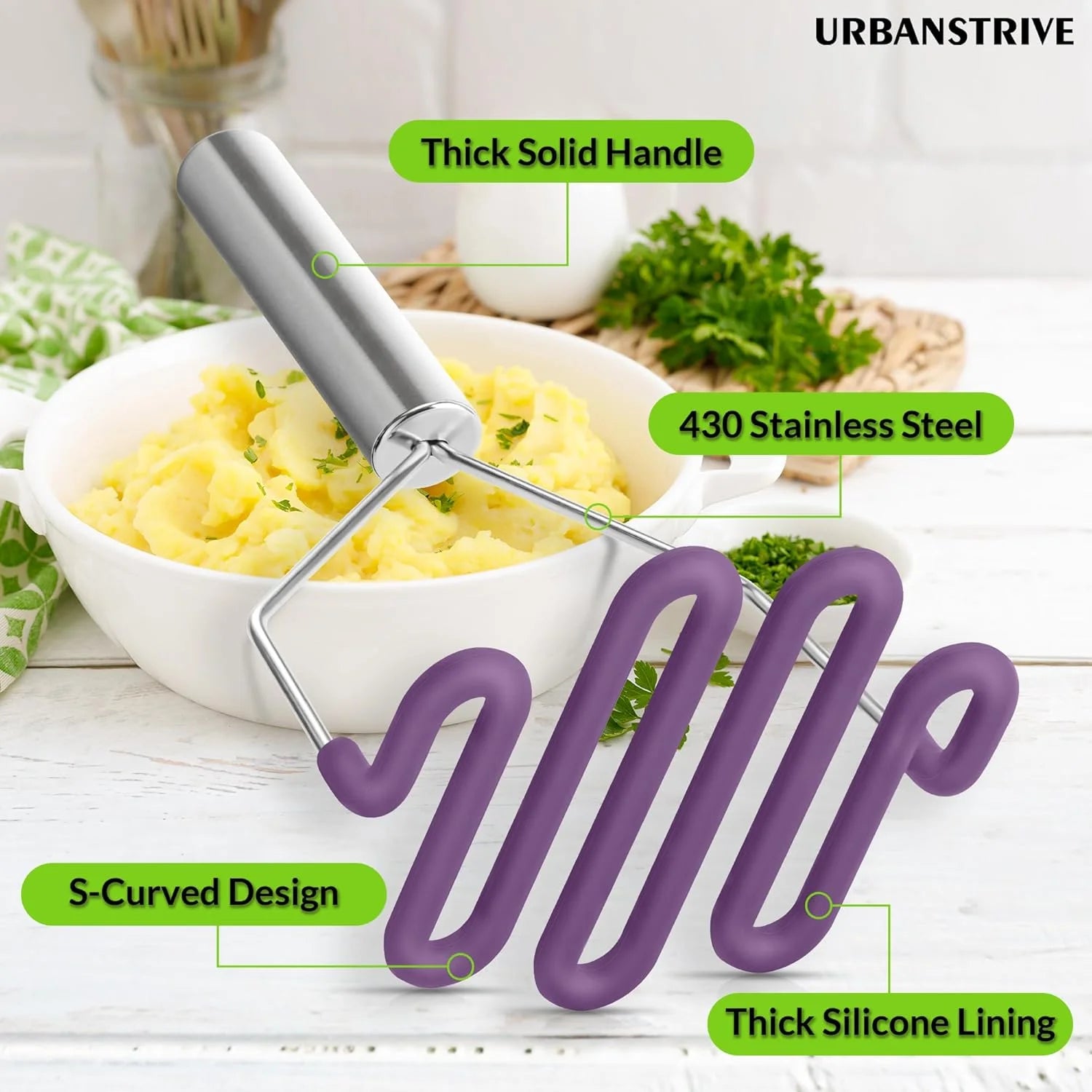 Scratch-resistant silicone potato mash maker kitchen tool stainless steel outer layer wrapped with durable silicone. – Durable Stainless Steel Construction for Streamlined Everyday Routines
