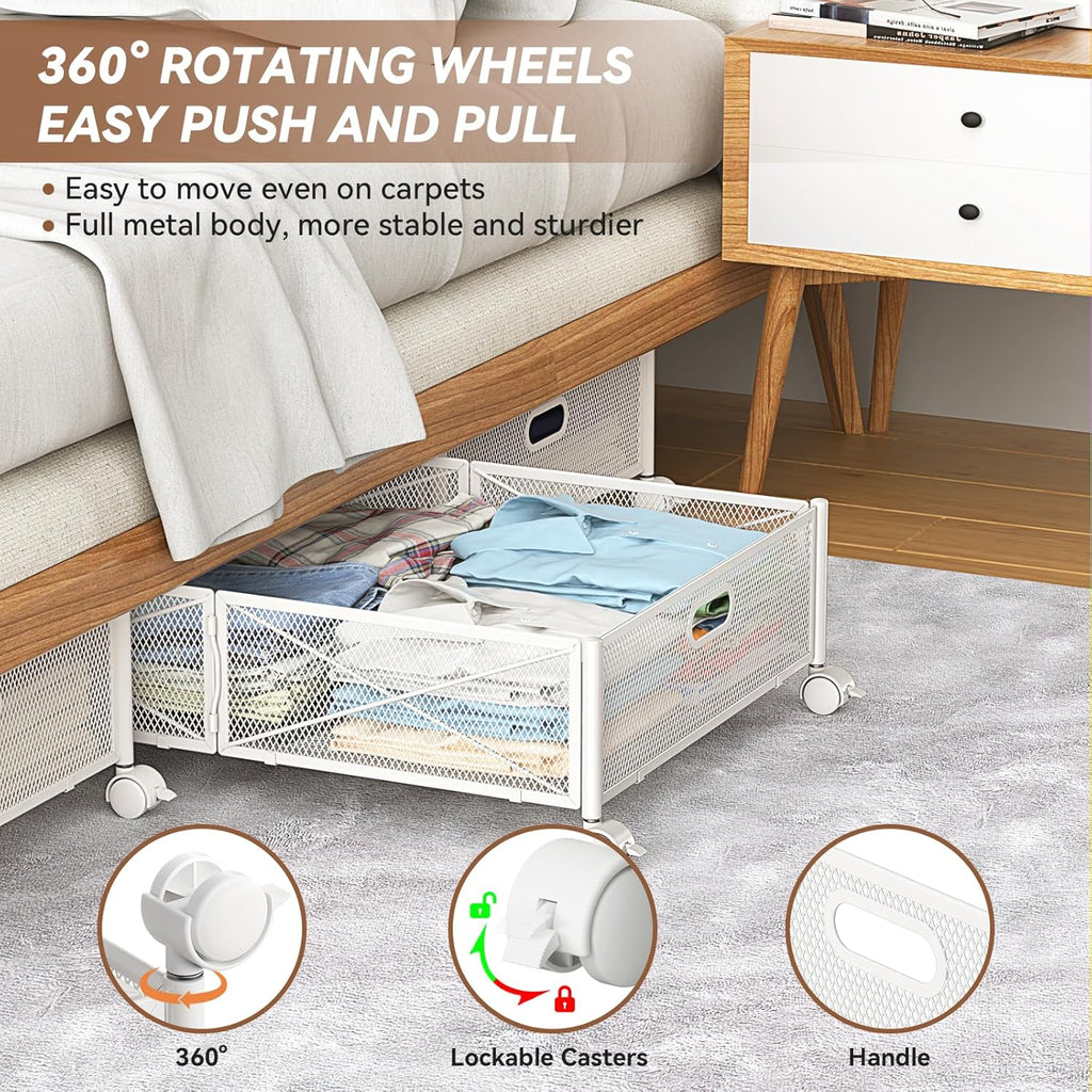 Under Bed Storage Containers with Wheels Under Bed Shoe Storage Organizer Drawer Tool-free Assembly Metal Storage Containers for Bedroom Clothes Shoes Blankets -2PCK – Everyday Household Format for Streamlined Everyday Routines