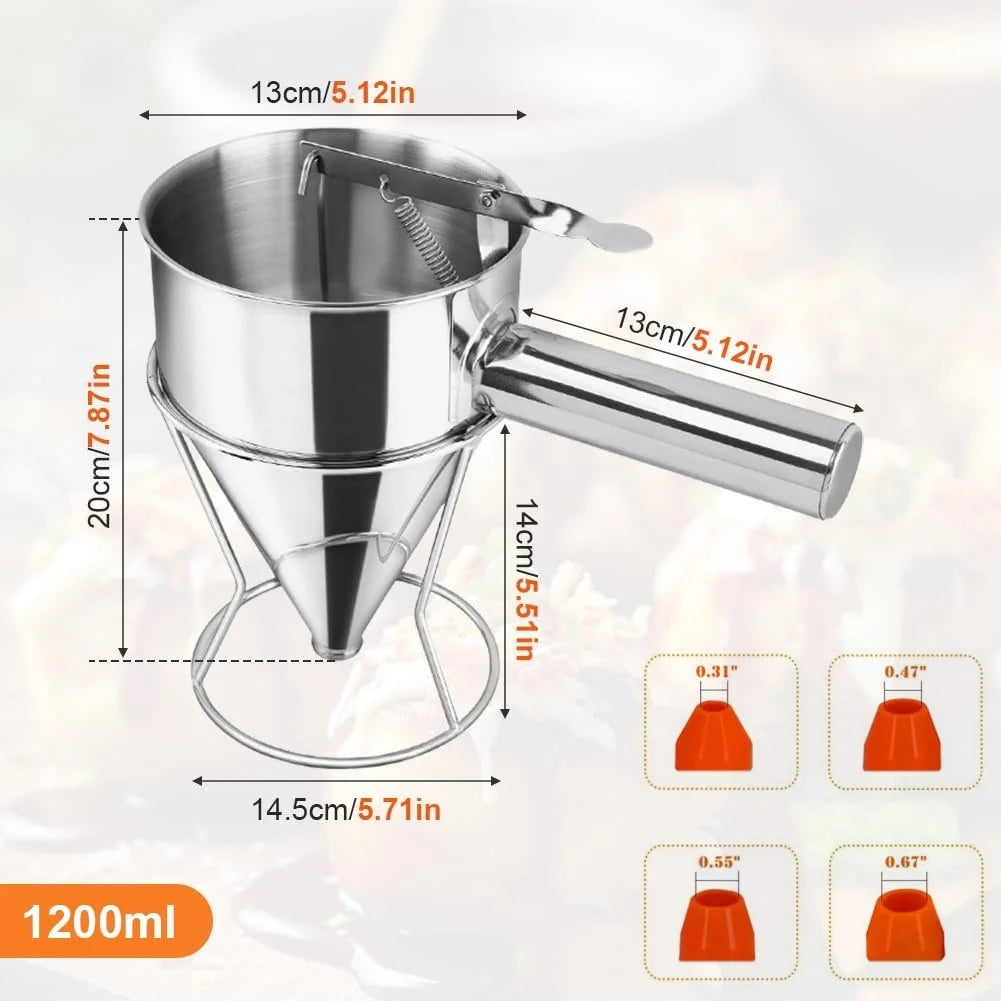 Stainless Steel Pancake Batter Dispenser with Squeeze Handle Kitchen Funnel Tools Pancake Dispenser for Pancakes Cupcakes Takoyaki and Baked Goods – Convenient Carry Handles for Streamlined Everyday Routines