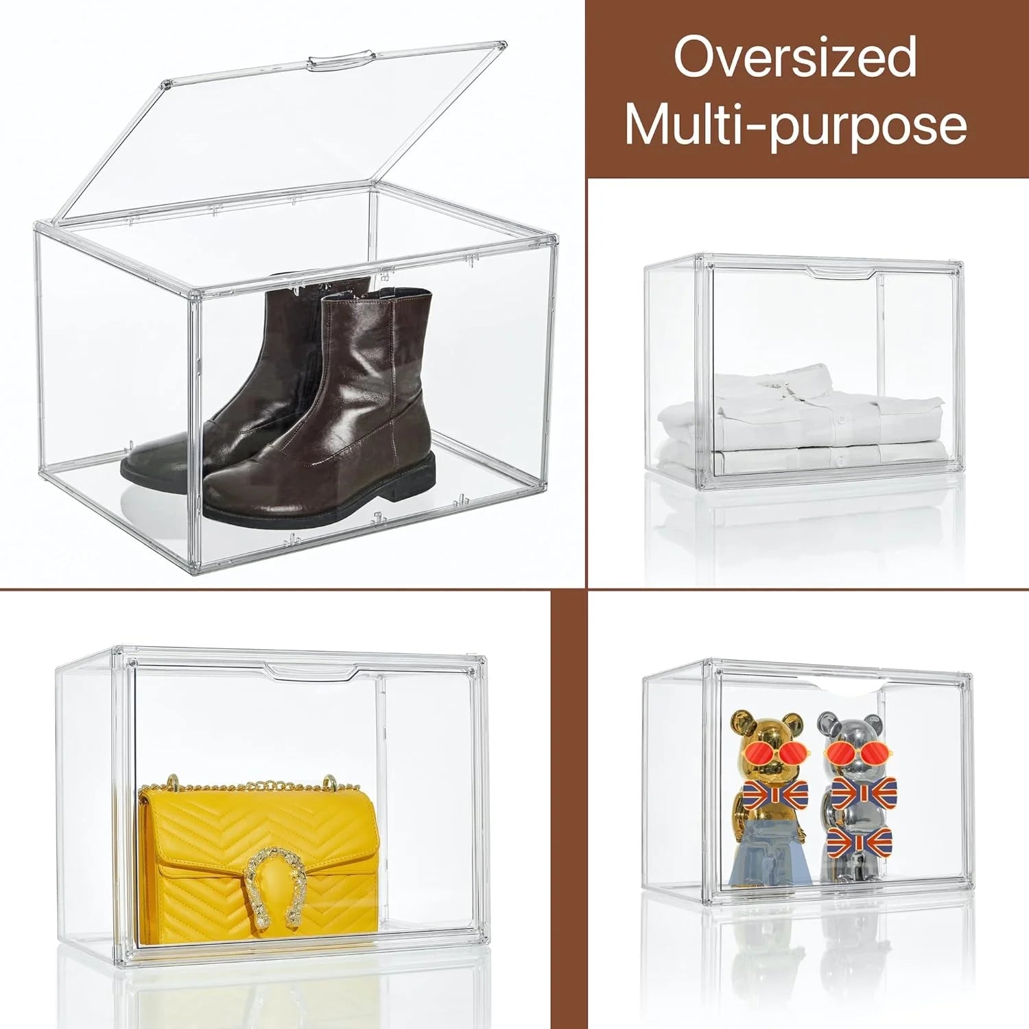 XXX-Large Clear Acrylic Display Case Boot Shoe Storage Boxes With An Adjustable Divider,2 Pack 2 Tiers Clear Plastic Stackable Storage Bins With Lids Big Display Acrylic Box With Magnetic Door – Everyday Household Format for Streamlined Everyday Routines