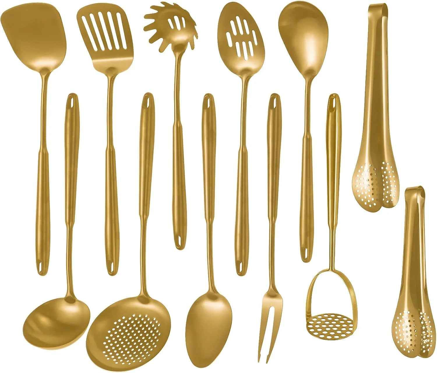 304 Stainless Steel Cooking Utensils,6 Pcs Kitchen Cooking Utensils Set with Spatula Solid Spoon Ladle Skimmer Spaghetti Spoon,Dishwasher Suitable(Gold) – Durable Stainless Steel Construction for Streamlined Everyday Routines