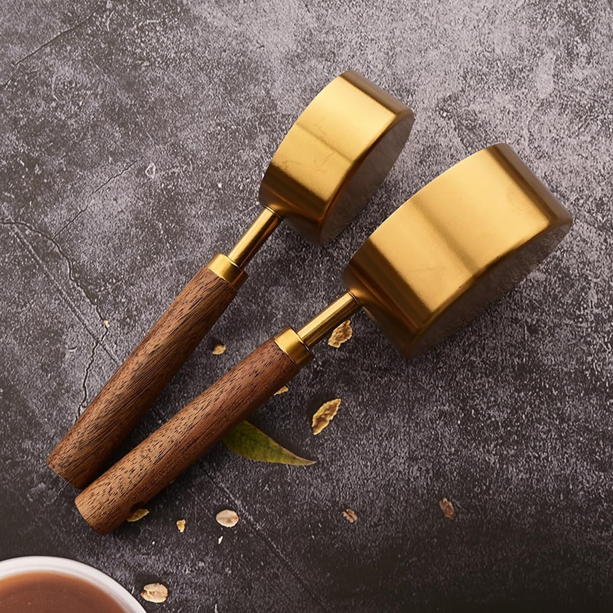 8 pieces Golden Measuring Cups Set and Measuring Spoons Set with Scale Wooden Handle Stainless Steel Dry & Liquid Measuring Cup for Cooking Baking – Convenient Carry Handles for Streamlined Everyday Routines