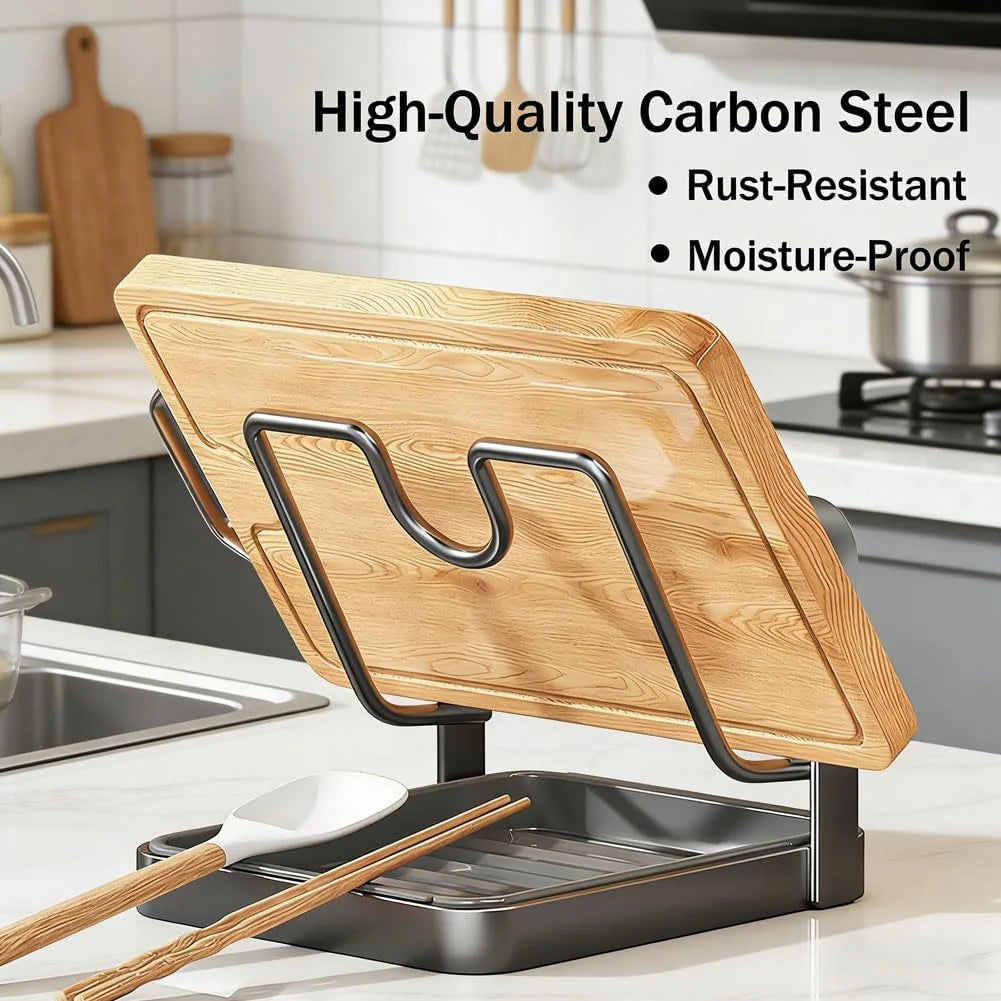 Kitchen Pot Lid Storage Rack Stainless Steel Pot Lid Holder While Cooking & Spoon Rest Multifunctional Pot Lid Organizer with Removable Drip Tray for Countertop Space-Saving Lid Rack – Durable Stainless Steel Construction for Streamlined Everyday Routines