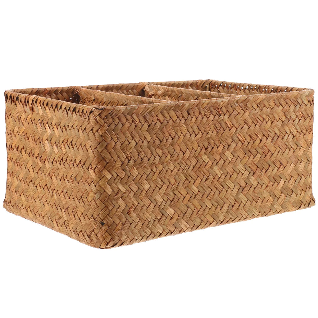 Straw Desktop Storage Box Pantry Basket Bins Hamper for Shelves with Lid Chocolate – Secure Lid Design for Streamlined Everyday Routines