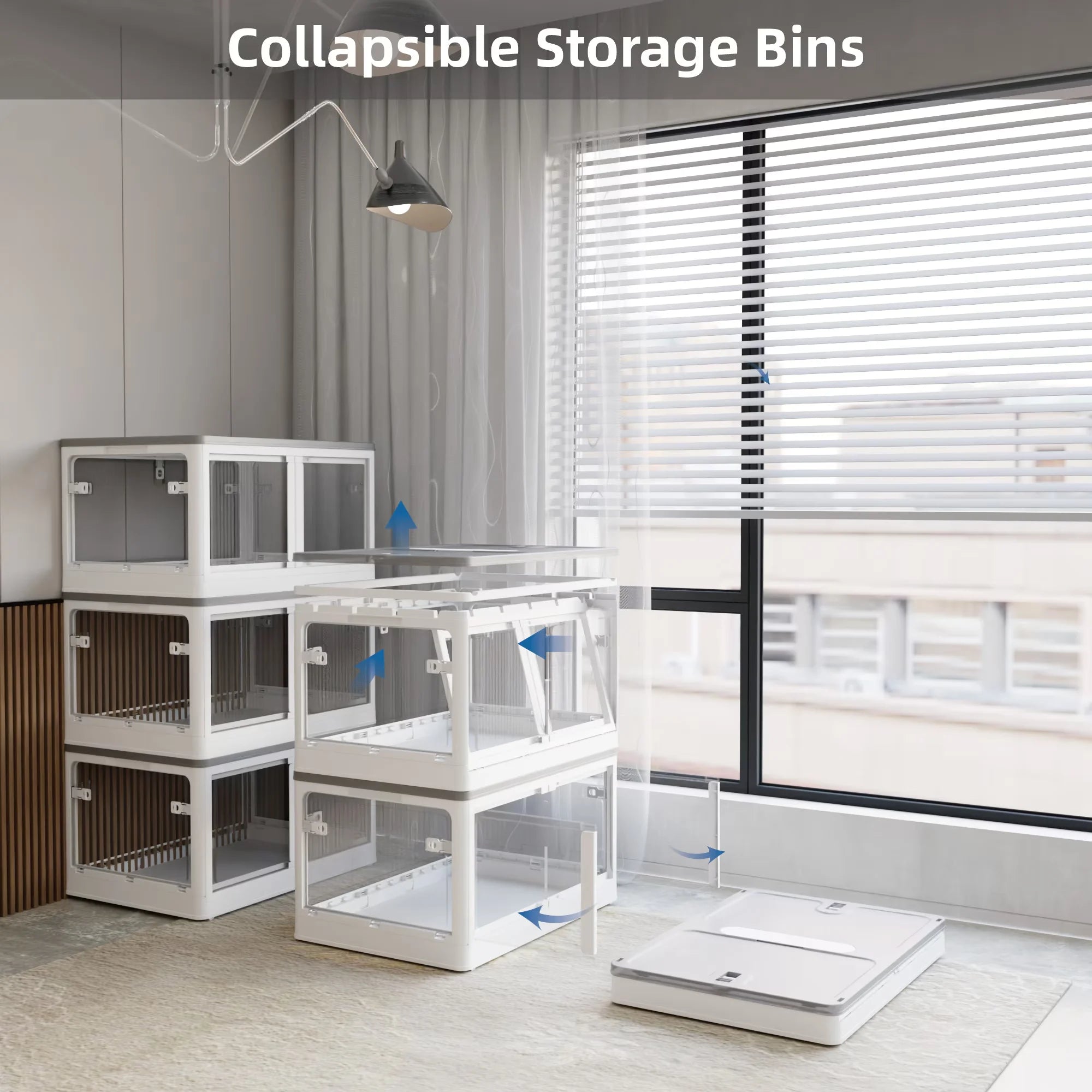 384QT 3-Pack Transparent Stackable Storage Bins with 5 Doors to Open with Wheels Folding Plastic Craft Containers Large Closet Organizers Box for Bedrooms Living Rooms Study Kids' Toys White – Stackable Organization for Streamlined Everyday Routines
