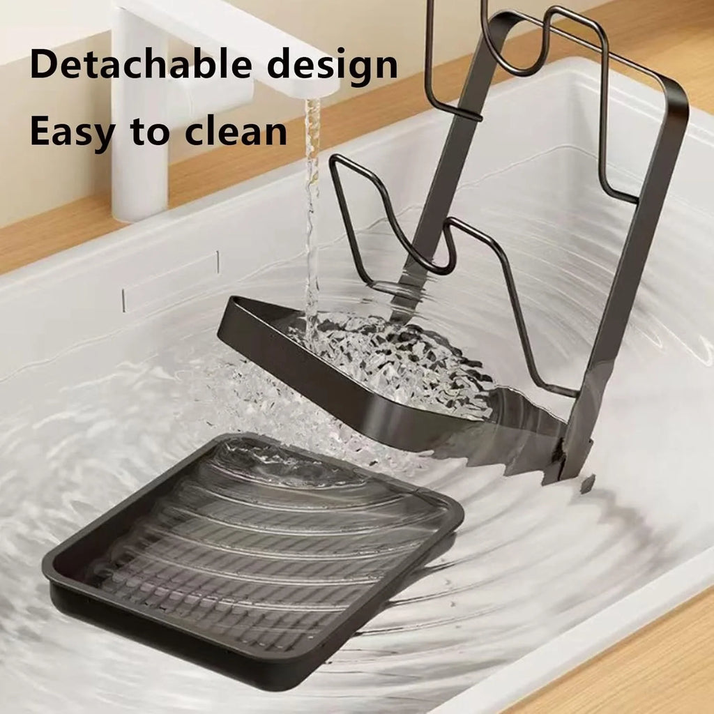 Kitchen Pot Lid Storage Rack 304 Stainless Steel Pot Lid Holder While Cooking Multifunctional Kitchen Pot Cover Organizer for Countertop With Removable Drip Tray – Durable Stainless Steel Construction for Streamlined Everyday Routines