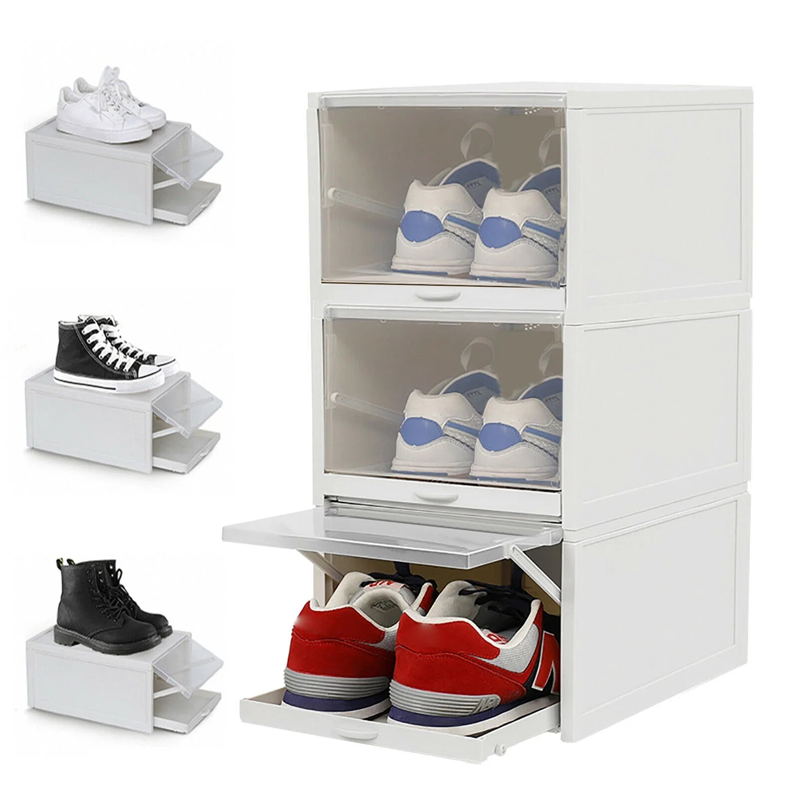 3pcs Foldable Shoe Box Push Drawer Type Storage Organizer Shoe Box Clear Cover Stackable Shoe Storage Box Gray Sneaker Case Stackable Container W/Drawer Push Pull Transparent Shoe Box – Foldable Space-Saving Design for Streamlined Everyday Routines