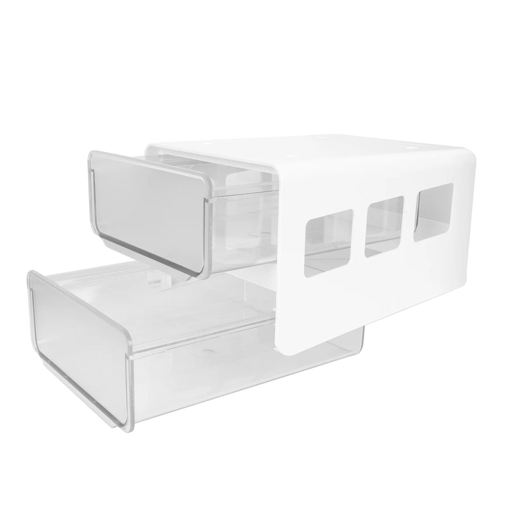 Double Storage Box Desktop Boxes Bins Table Shelf Office White – Everyday Household Format for Streamlined Everyday Routines