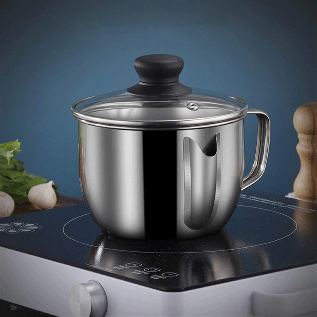 Stainless Steel Fat Separator 1L/4 Cup Gravy Grease with Strainer and Glass Lid Soup Oil Cup – Durable Stainless Steel Construction for Streamlined Everyday Routines
