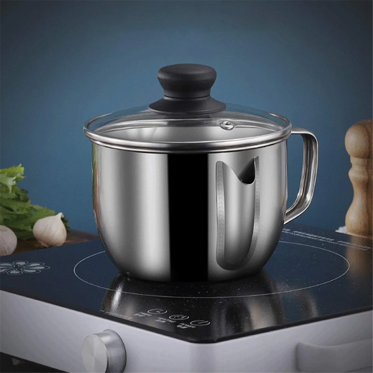 Stainless Steel Fat Separator 1L/4 Cup Gravy Grease with Strainer and Glass Lid Soup Oil Cup – Durable Stainless Steel Construction for Streamlined Everyday Routines