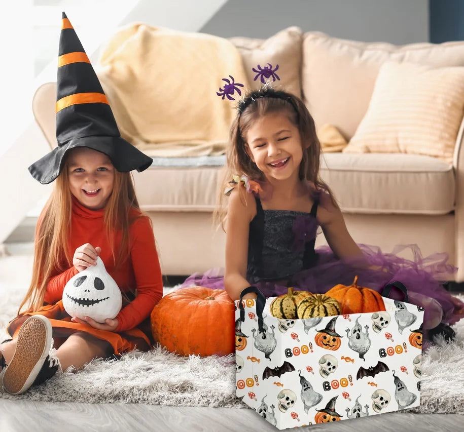 Rectangular Kids Storage Bin Halloween Basket Cartoon Storage Basket with Handles for Organizing Home Kitchen Boys and Girls Toys Bins Shelf Baskets(Watercolor Halloween) – Multiroom Organization Format for Streamlined Everyday Routines