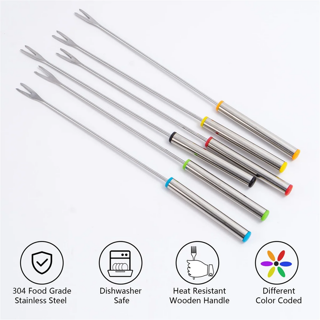 12PCS 9.5 Inch Color-Coded Stainless Steel Fondue Forks Cheese Fork Fruit with Heat-Blocking – Durable Stainless Steel Construction for Streamlined Everyday Routines