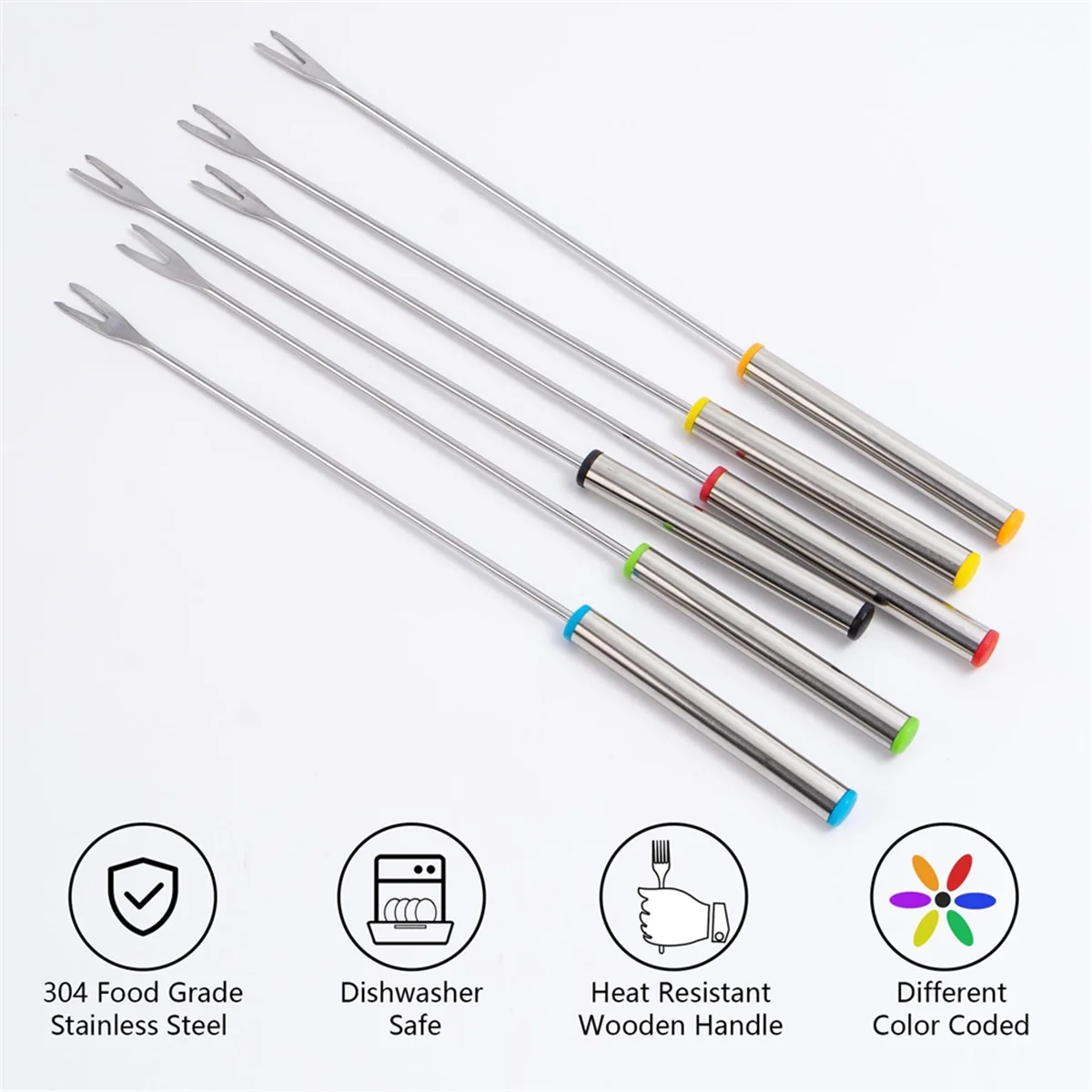 12PCS 9.5 Inch Color-Coded Stainless Steel Fondue Forks Cheese Fork Fruit with Heat-Blocking – Durable Stainless Steel Construction for Streamlined Everyday Routines