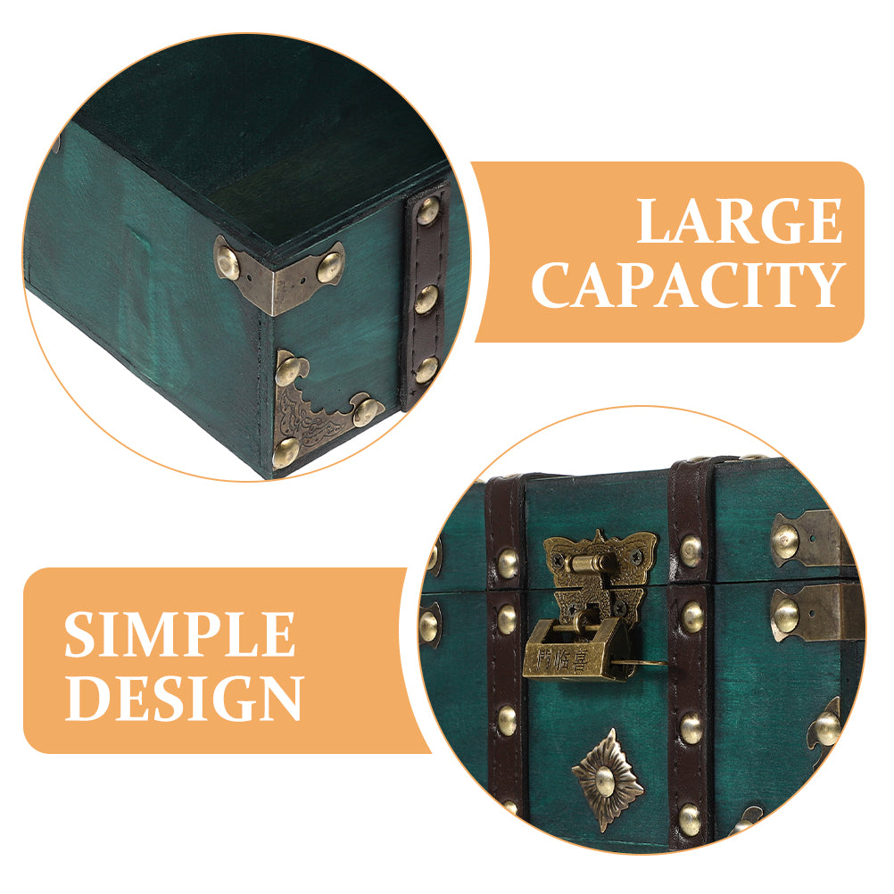 Wooden Storage Box Keepsake Stash Photo Treasure Chest Crate Dark Green – Natural-Look Construction for Streamlined Everyday Routines