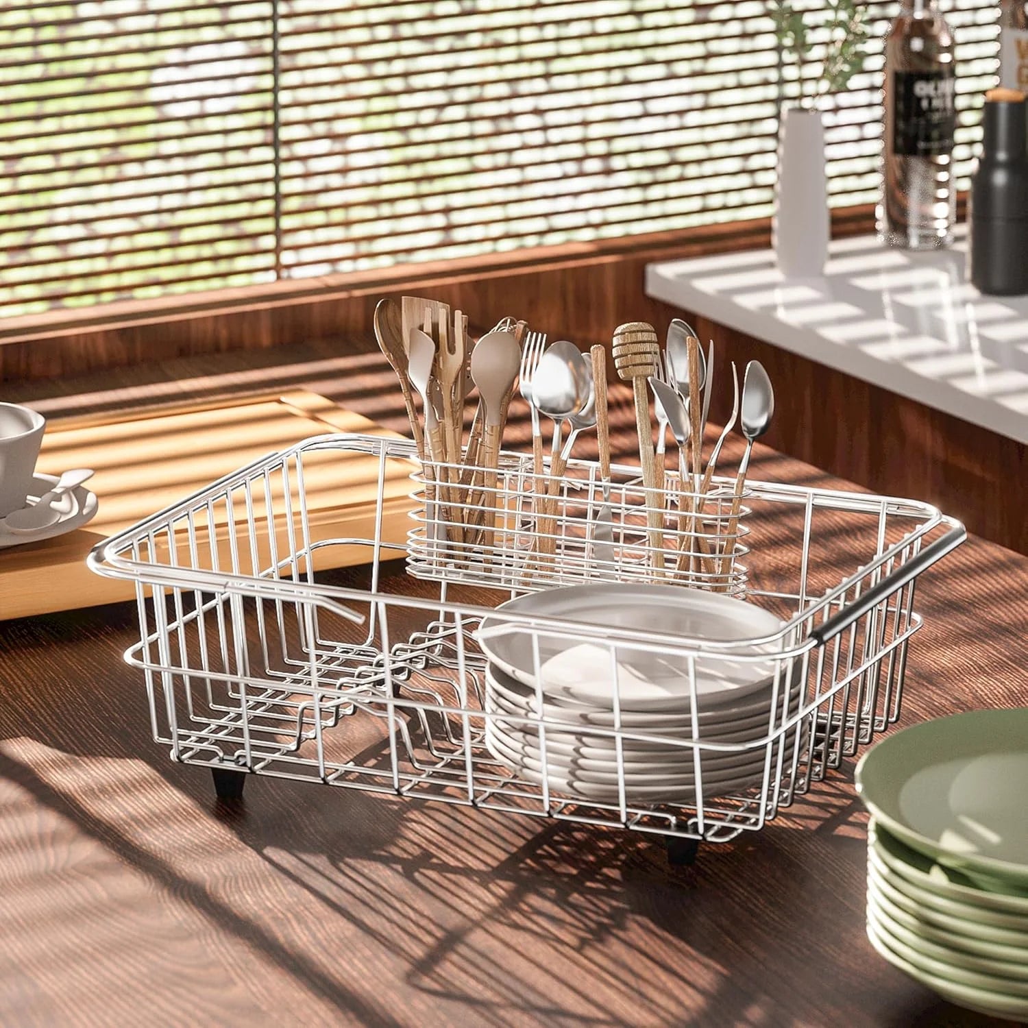 304 Stainless Steel Utensil Holder Dish Drying Rack kitchen Utensil Organizer Knife and Fork Drainage Rack Kitchen Drainage Basket Accessories With Hooks Rust-resistant Color-Silver – Durable Stainless Steel Construction for Streamlined Everyday Routines