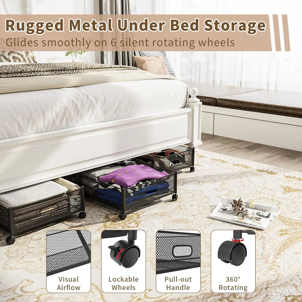 47.2'' Long Under Bed Storage on Wheels 57.6L Large Capacity Rolling Under the Bed Storage Containers Tool-Free Assembly Foldable Underbed Shoes Clothes Toy Drawers – Multiroom Organization Format for Streamlined Everyday Routines
