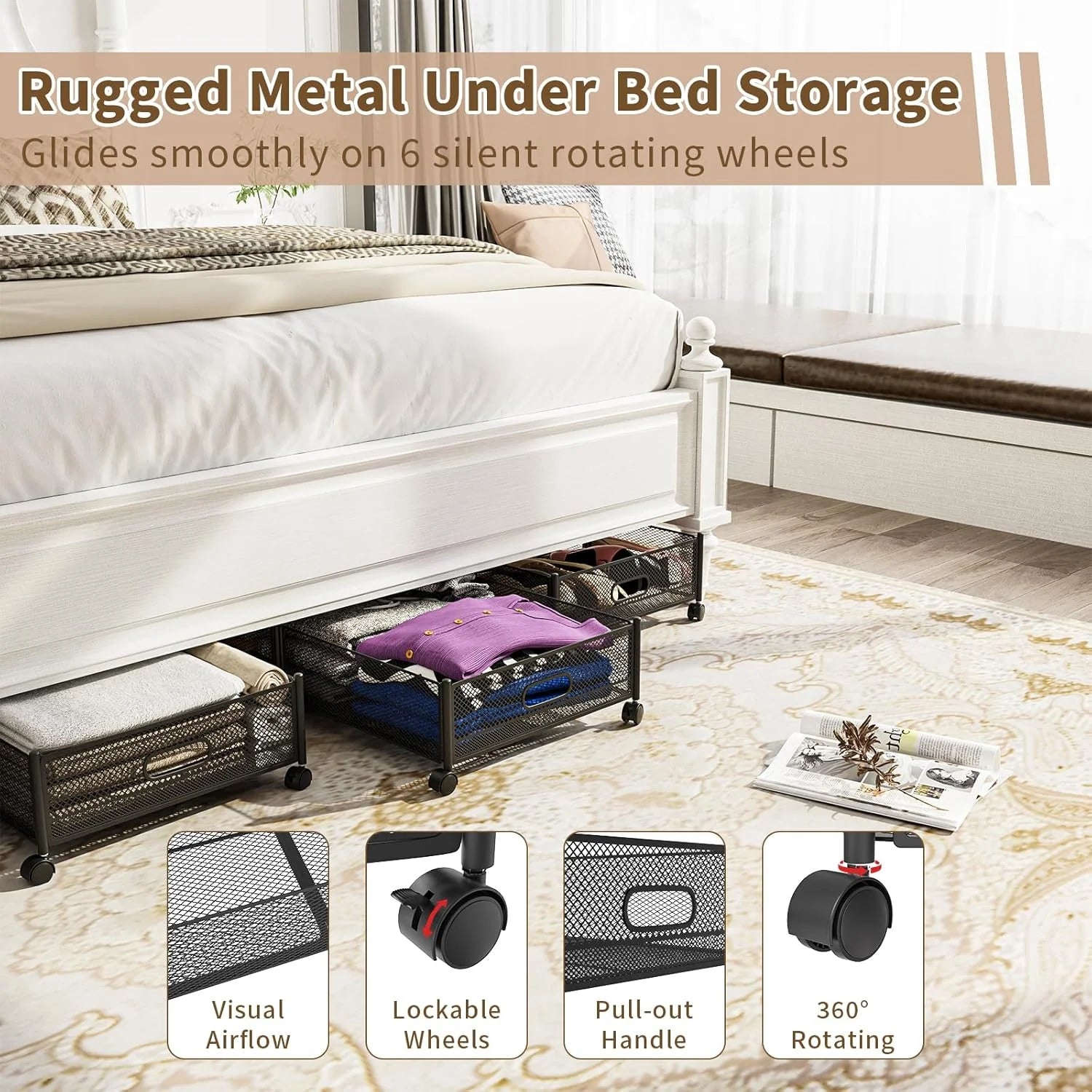 47.2'' Long Under Bed Storage on Wheels 57.6L Large Capacity Rolling Under the Bed Storage Containers Tool-Free Assembly Foldable Underbed Shoes Clothes Toy Drawers – Everyday Household Format for Streamlined Everyday Routines