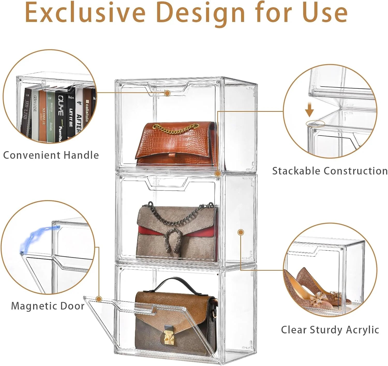 3 Pack Clear Storage Bins with Lids Storage Containers with Magnetic Door Stackable Acrylic Display Case for Handbags Cosmetic Multifunctional Storage Boxes for Dorm Living Room Bedroom Storage – Stackable Organization for Streamlined Everyday Routines