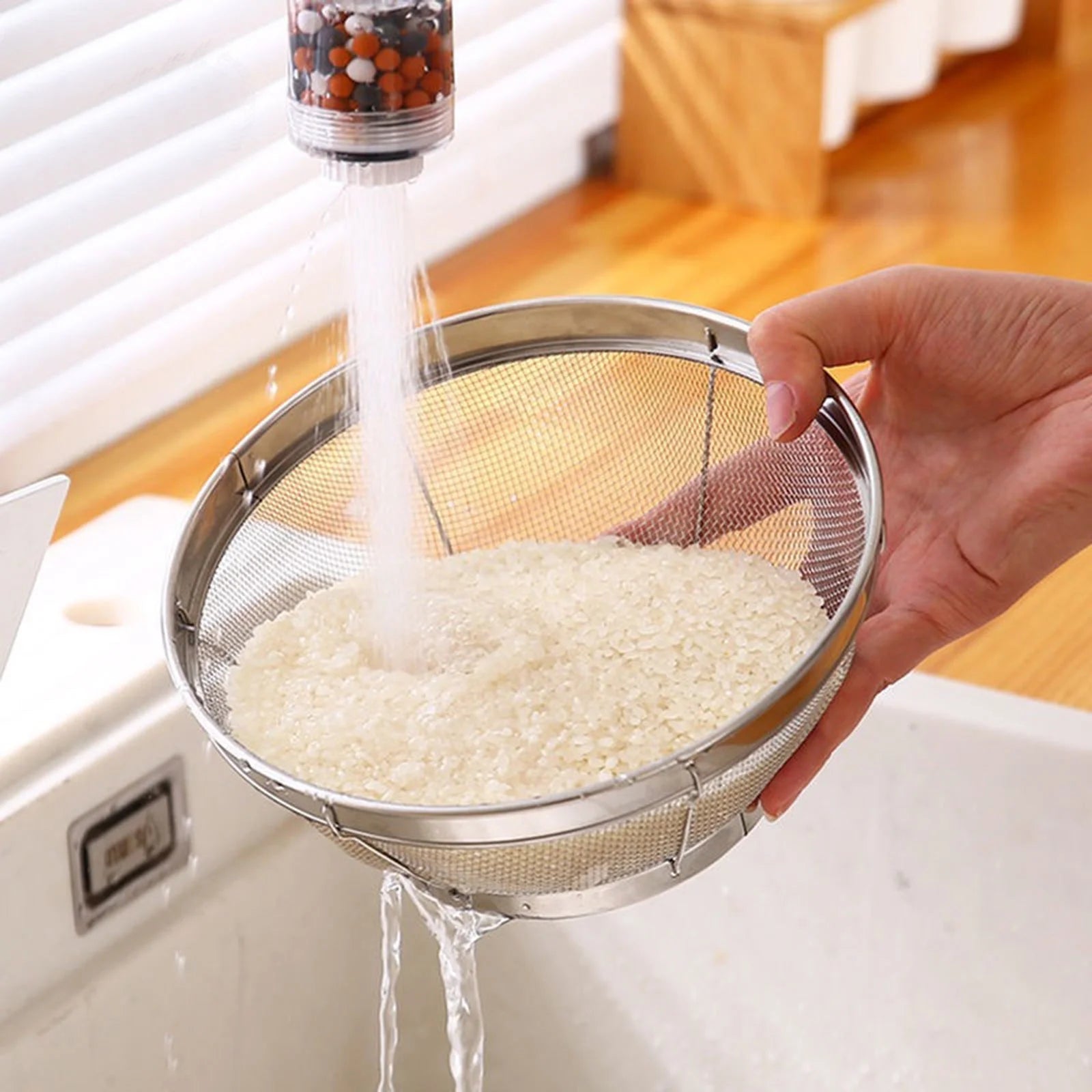 Stainless Steel Rice Washing Bowl Fine Mesh Strainer Large Colander for Fruits and Vegetables – Durable Stainless Steel Construction for Streamlined Everyday Routines