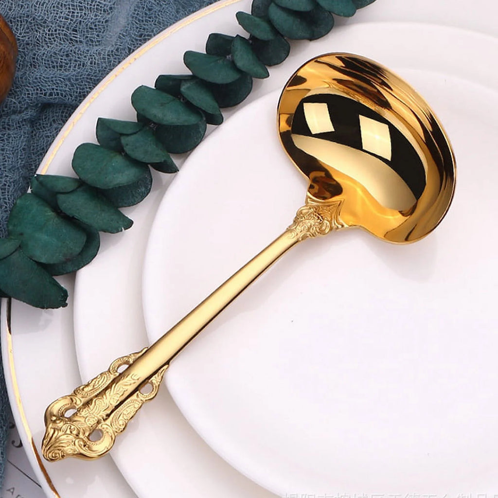 304 Stainless Steel Soup Ladle Cooking Tool Kitchen Gold Plated Spoon – Durable Stainless Steel Construction for Streamlined Everyday Routines