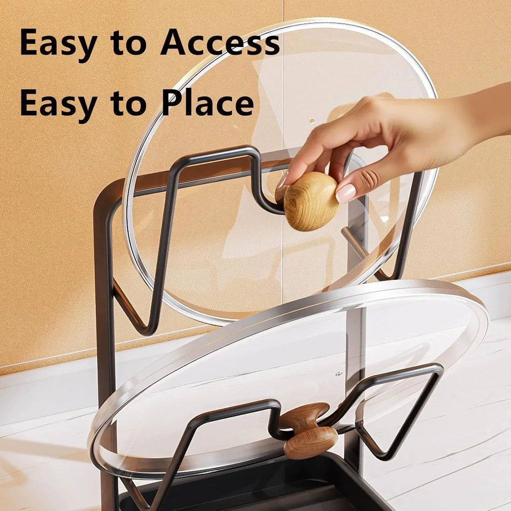 Kitchen Pot Lid Storage Rack 304 Stainless Steel Pot Lid Holder While Cooking Multifunctional Kitchen Pot Cover Organizer for Countertop With Removable Drip Tray – Durable Stainless Steel Construction for Streamlined Everyday Routines