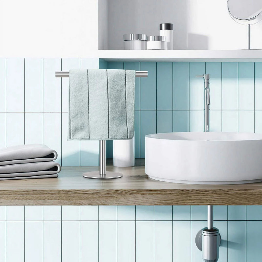 Brushed Standing Towel Rack Heavy Duty Base Stainless Steel T-Shaped Hand Towel Stand for Bathroom Kitchen. – Durable Stainless Steel Construction for Streamlined Everyday Routines