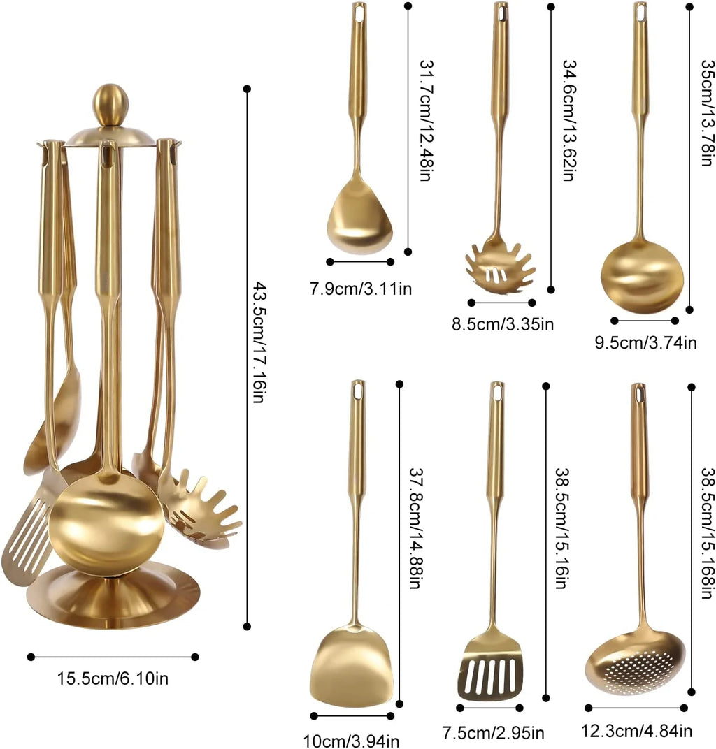 7pcs/ Set Gold Cooking Utensils Suitable for everyday use Kitchen Tool with Holder Stainless Steel – Durable Stainless Steel Construction for Streamlined Everyday Routines