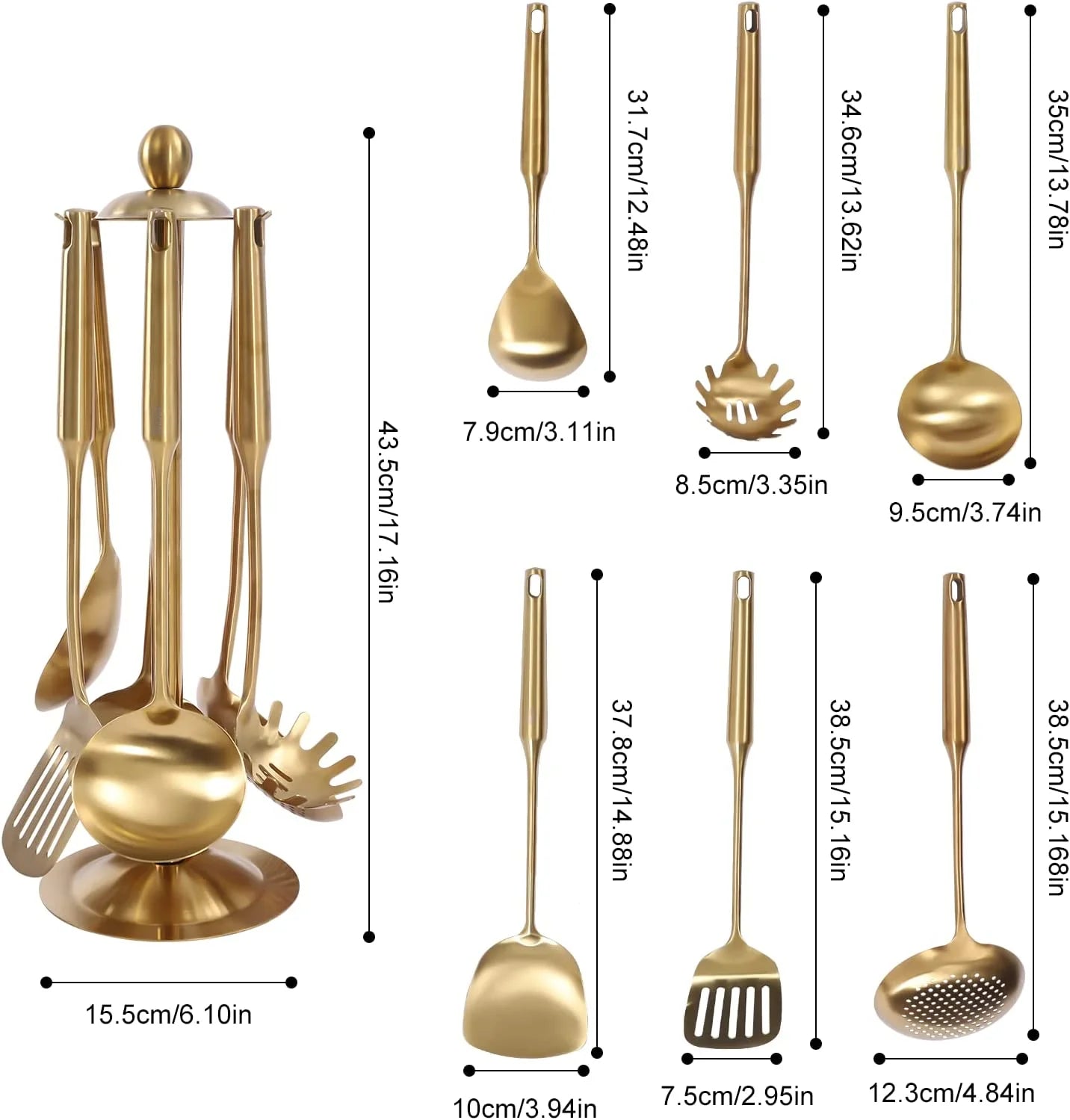 7pcs/ Set Gold Cooking Utensils Suitable for everyday use Kitchen Tool with Holder Stainless Steel – Durable Stainless Steel Construction for Streamlined Everyday Routines