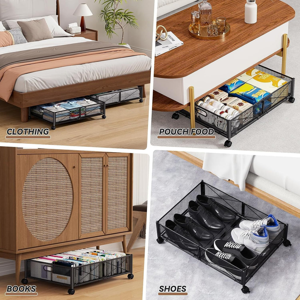 Under Bed Storage Containers with Wheels - Shoe Storage Organizer Drawer Tool-free Assembly Metal Underbed Storage for Bedroom Clothes Shoes Blankets - 2Pack – Everyday Household Format for Streamlined Everyday Routines