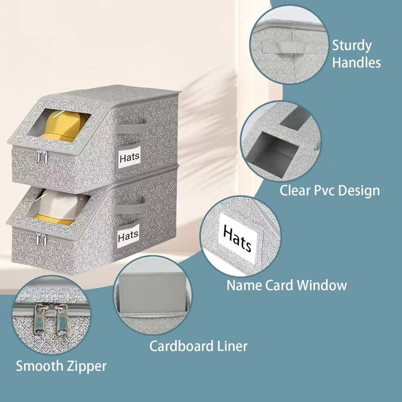 4 PCS Stackable Hat Storage for Baseball Caps Hat Storage Boxes for Closet Holds up to 12 Caps with Cardboard Hat Organizer for Women & Men (Grey) – Stackable Organization for Streamlined Everyday Routines