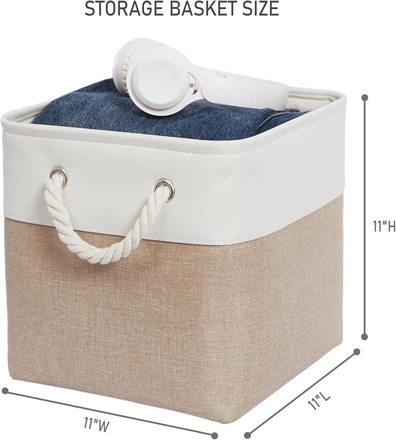 11 x 11 Inch Storage Cubes 6 Pack Large Collapsible Fabric Storage Bin White&Beige – Foldable Space-Saving Design for Streamlined Everyday Routines