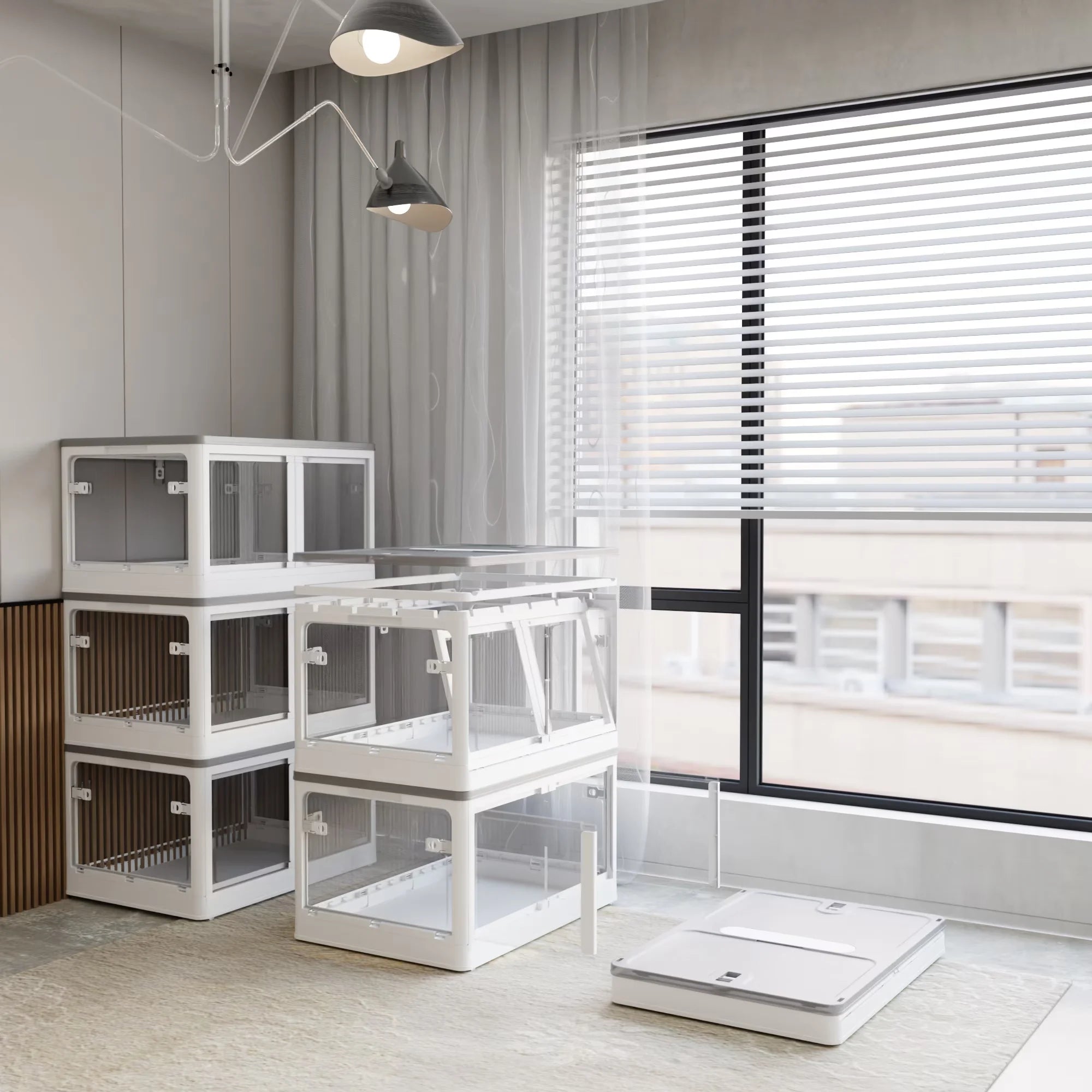 384QT 3-Pack Transparent Stackable Storage Bins with 5 Doors to Open with Wheels Folding Plastic Craft Containers Large Closet Organizers Box for Bedrooms Living Rooms Study Kids' Toys White – Stackable Organization for Streamlined Everyday Routines