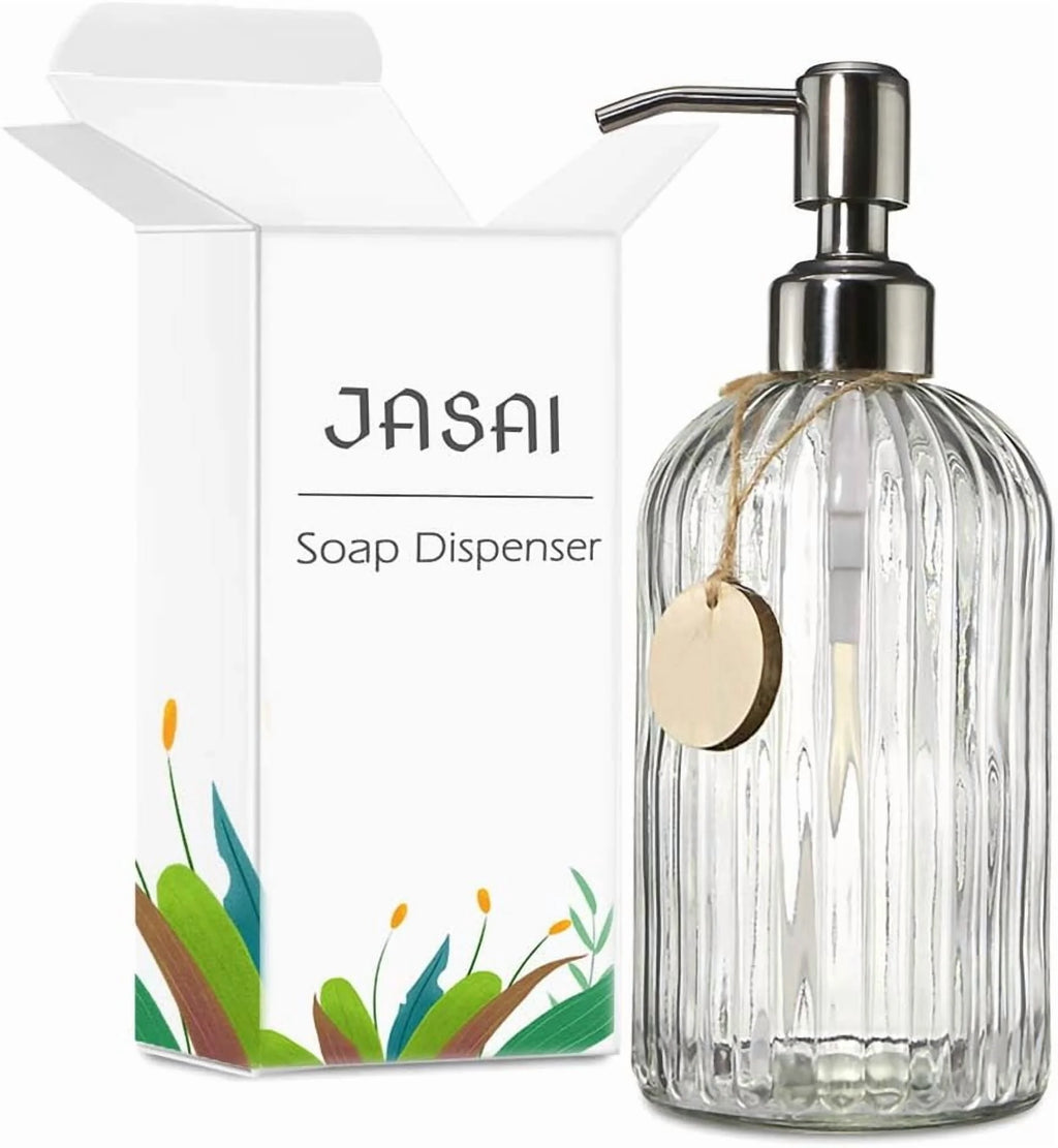 18 Oz Clear Glass Soap Dispenser with Rust-resistant Stainless Steel Pump Refillable Liquid Hand soap Dispenser for Bathroom Well-crafted Kitchen Soap Dispenser – Clear-View Organization for Streamlined Everyday Routines