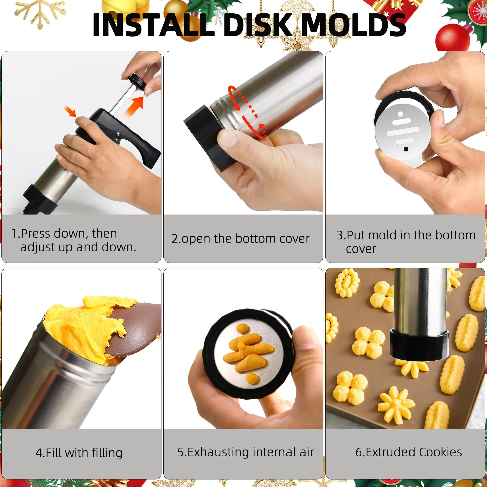 Stainless Steel Cookies Press Cookies Press for Baking,Cookie Press Gun Kit with 13 Cookie Discs and 8 Piping Tips for DIY cake Maker Decorating Baking Supplies – Durable Stainless Steel Construction for Streamlined Everyday Routines