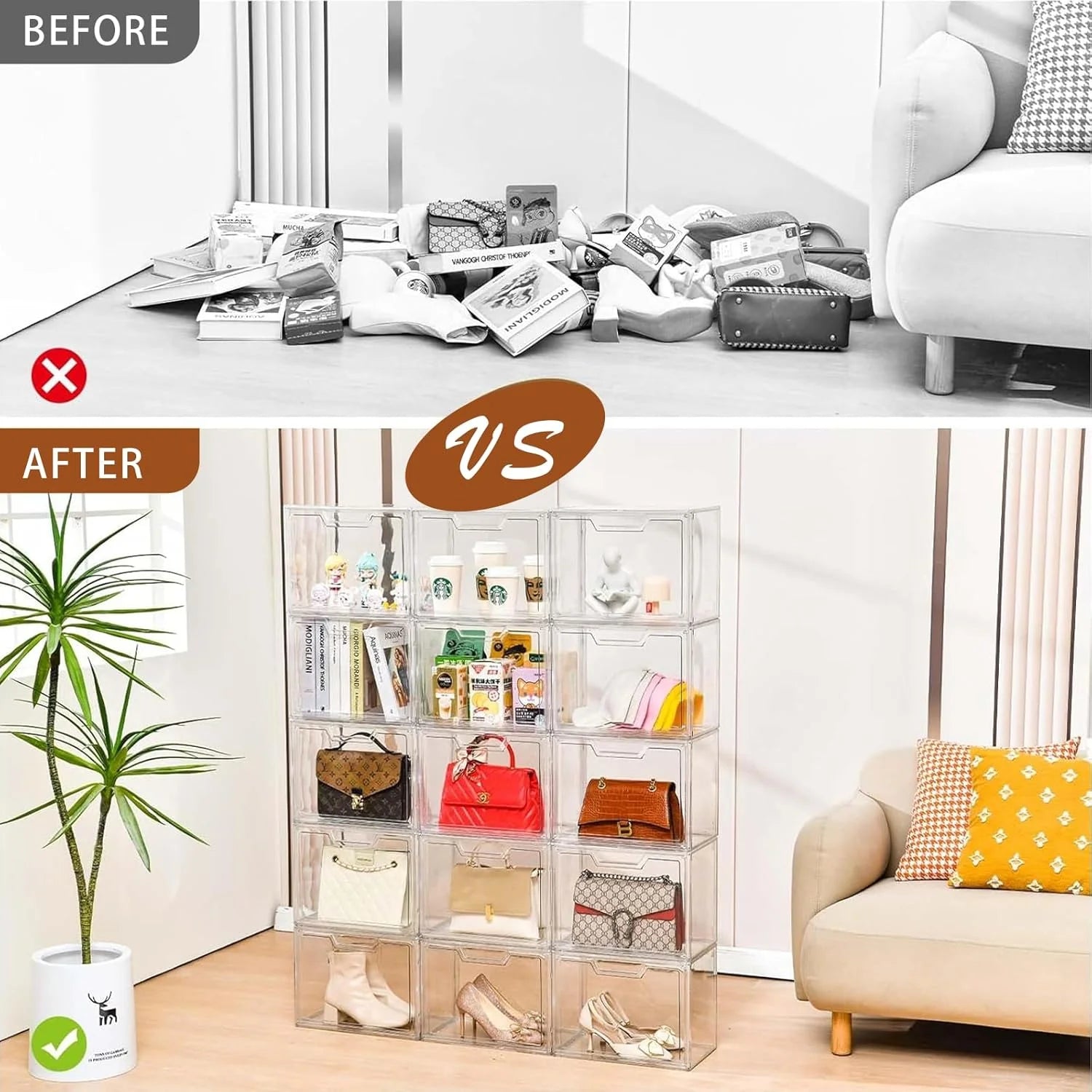 3 Pack Clear Storage Bins with Lids Storage Containers with Magnetic Door Stackable Acrylic Display Case for Handbags Cosmetic Multifunctional Storage Boxes for Dorm Living Room Bedroom Storage – Stackable Organization for Streamlined Everyday Routines