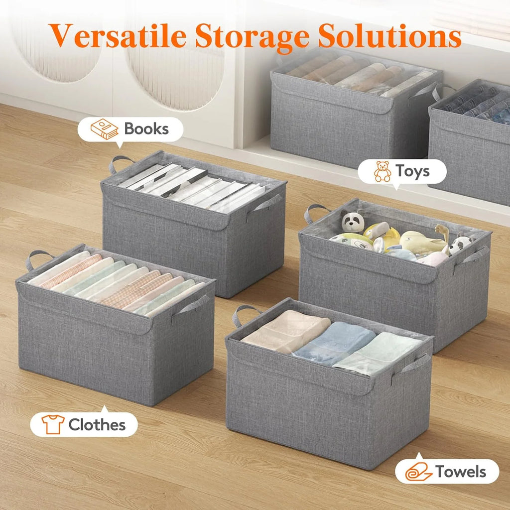 Fabric Storage Boxes 6 Pcs Stackable Storage Bins with Clear Lids Foldable Oxford Cloth Cube Closet Organizer Baskets Clothes Containers for Towels Blankets Books Light Grey-Large – Foldable Space-Saving Design for Streamlined Everyday Routines